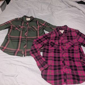 Arizona Jean Company Plaid Button Down Shirts - Green and Pink